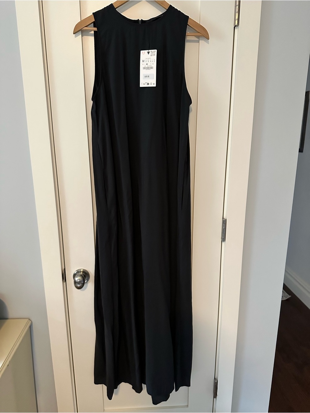 NWT Zara Sleeveless A-Line Maxi Dress Black Modal Blend Size M 3067/395 - Picture 2 of 11